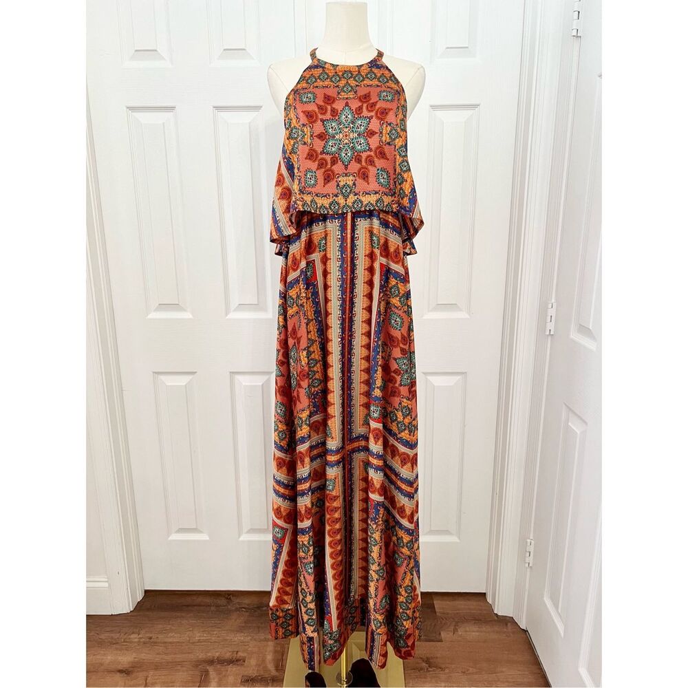 Torn‎ by Ronny Kobo Womens Celina Orange Ethnic Tribal Print Maxi Dress Medium